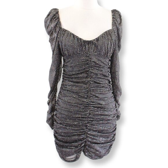 For Love & Lemons × Victoria’s Secret Glitter Ruched Mini Dress Black Medium NWT - Picture 3 of 15